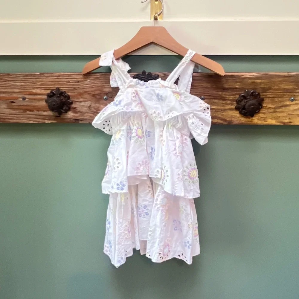 Truly Me by Sara Sara Girls White Floral Eyelet Tiered Ruffle Dress Size S